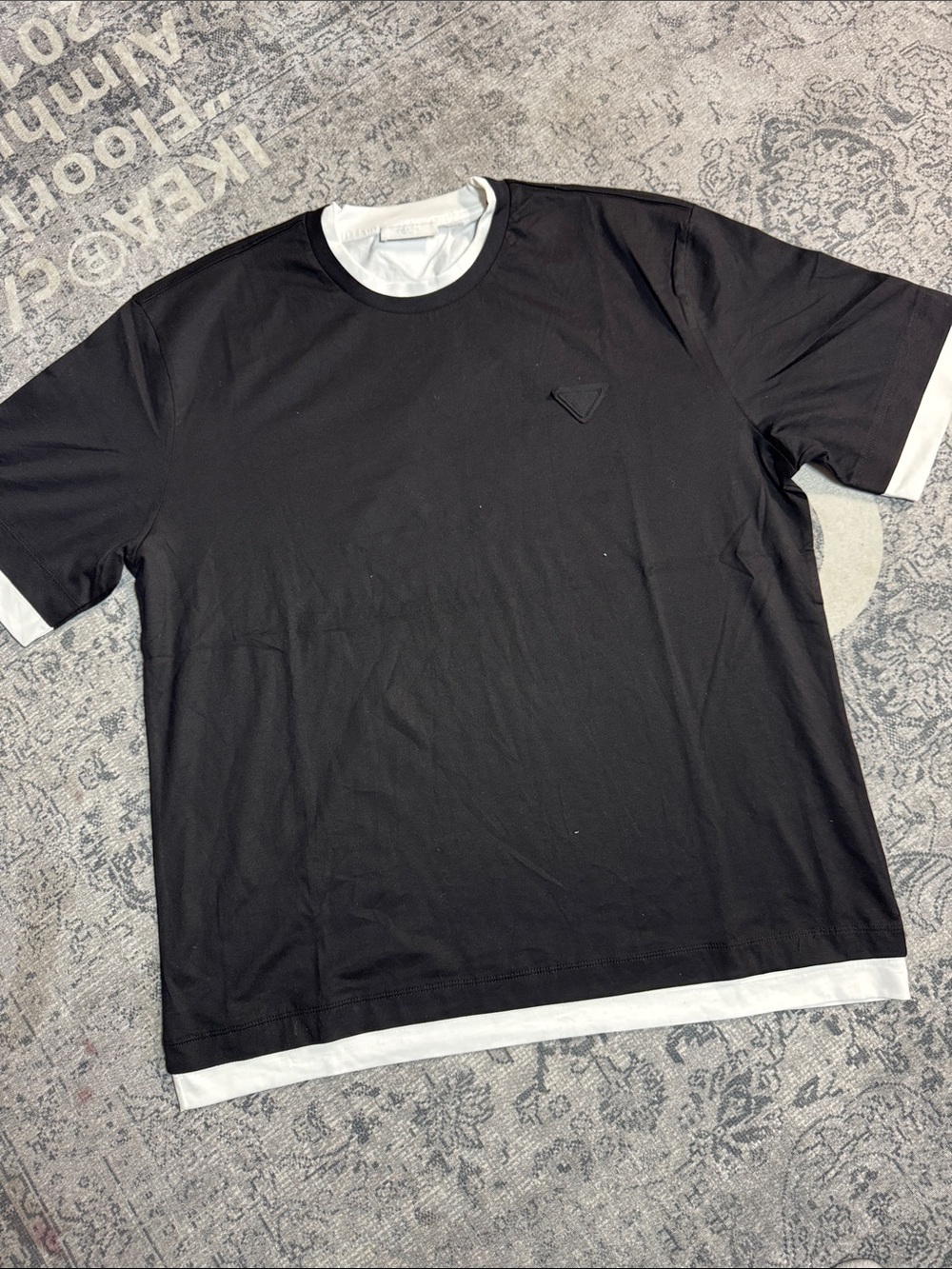 Prada Black Short-Sleeve Tee with White Contrast Trim
